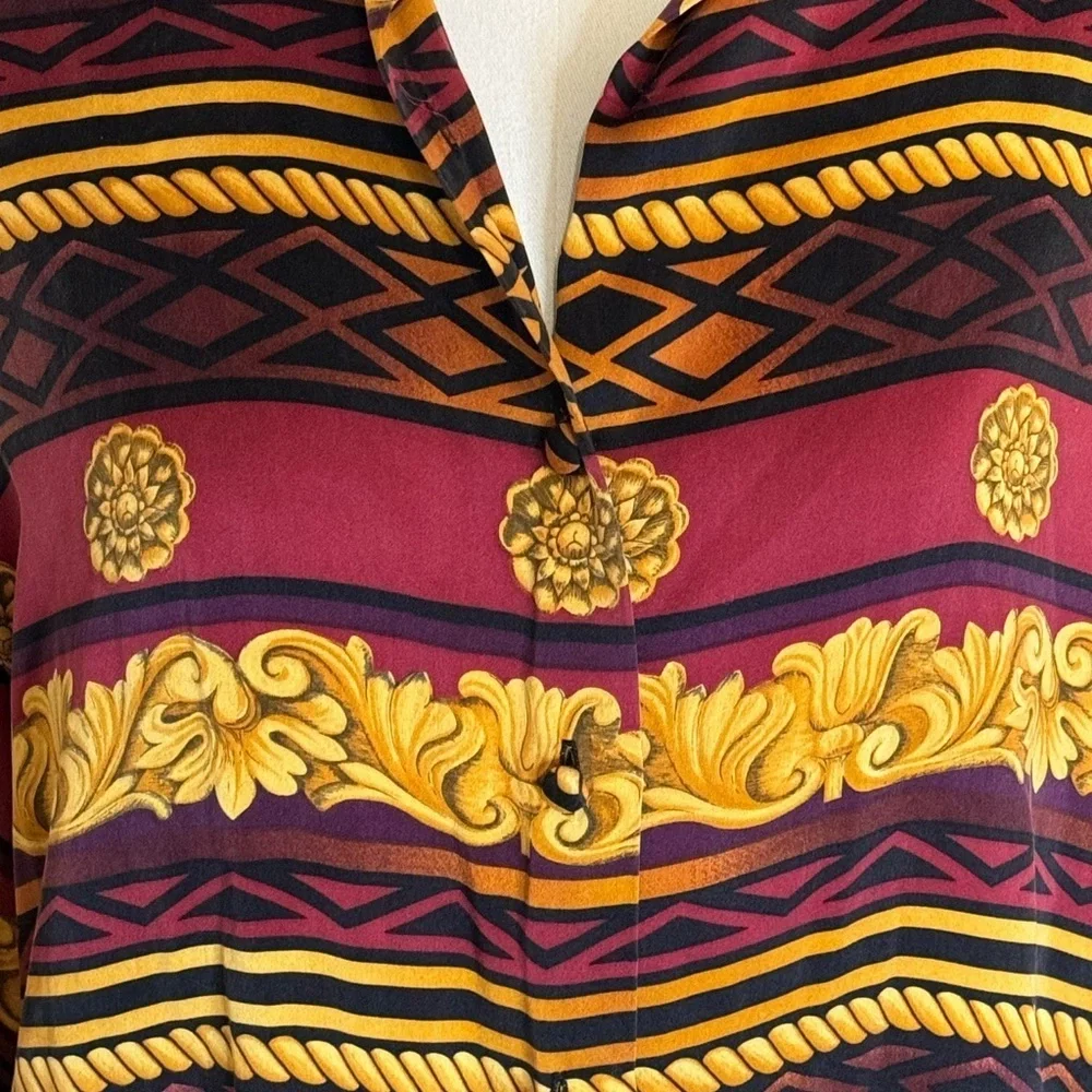 COREY B. New‎ York Silk Button Down Top Shirt Size 6 Wild Barocco Print Work VTG - Picture 4 of 6